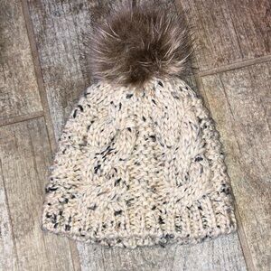 PATRICK FRANCIS IRELAND CREAM ARAN KIDS WOOL BOBBLE HAT